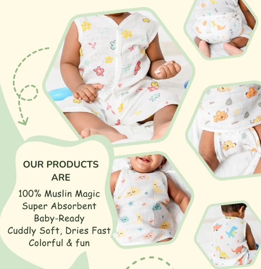0-6 month Soft Muslin Jabla White Top Knot ( tying ) pack of 3 - Random Prints