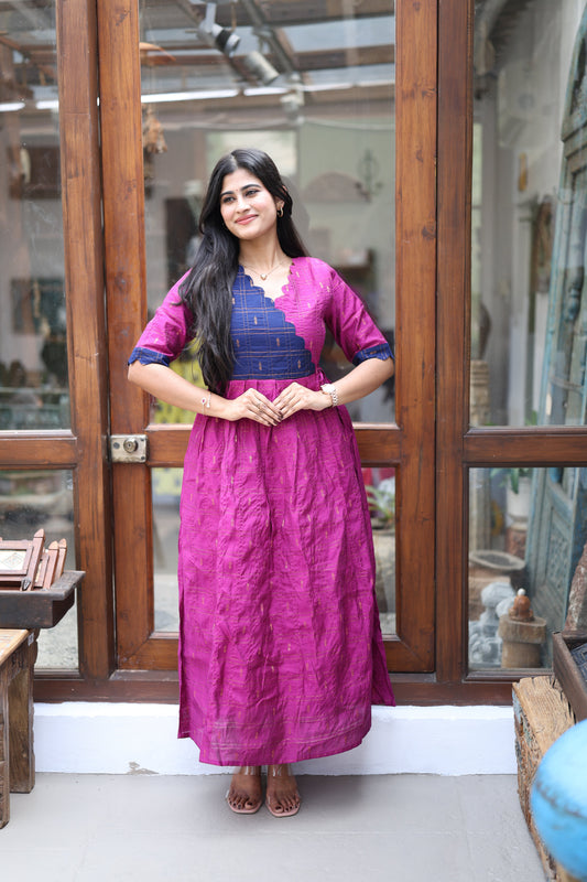 Premium Ethnic Raw Silk Scallop Maxi - Feeding (With Lining)FC0018