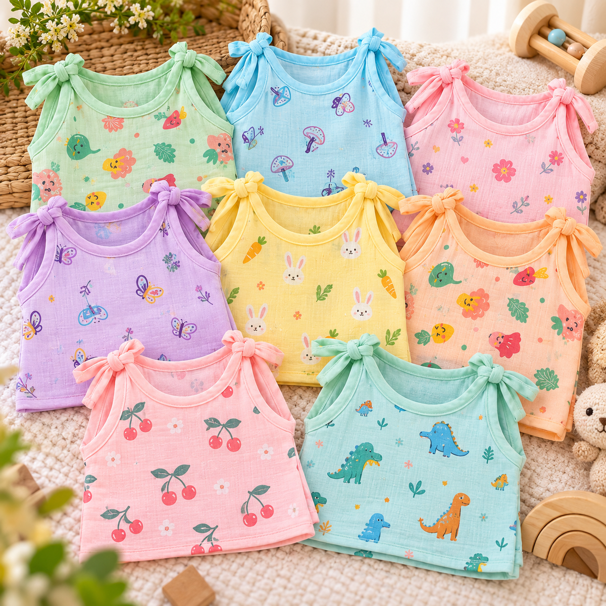 Baby Soft Muslin Jabla White Top Knot ( tying ) pack of 3 - Random Prints