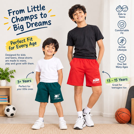 KIds Unisex Activewear Shorts - Pack of 5 | Random Colours | Everyday Wear (3-13+ Years)