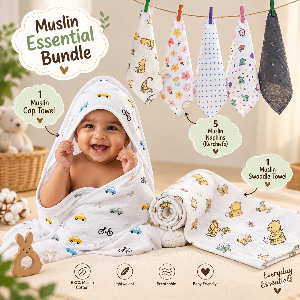 7 pieces Muslin Essentials For Your Little One