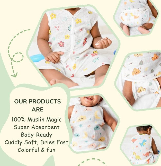 0-6 month Soft Muslin Jabla White Top Knot ( tying ) pack of 3 - Random Prints