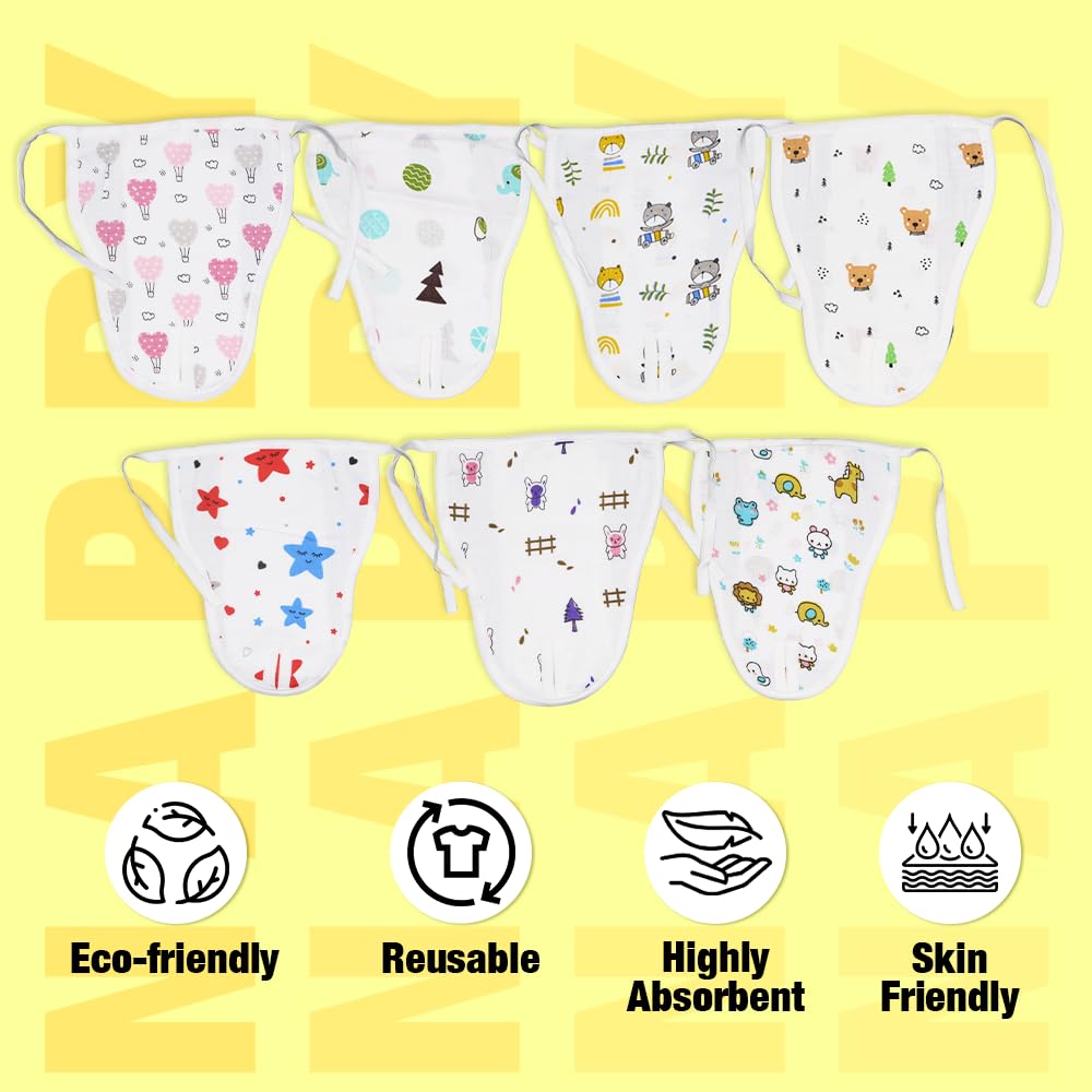 3 pieces-100% Muslin 4 Layer Nappy/Langot For 0-3 Month Soft, Washable, Reusable Cloth Diaper Highly Absorbent Skin Friendly