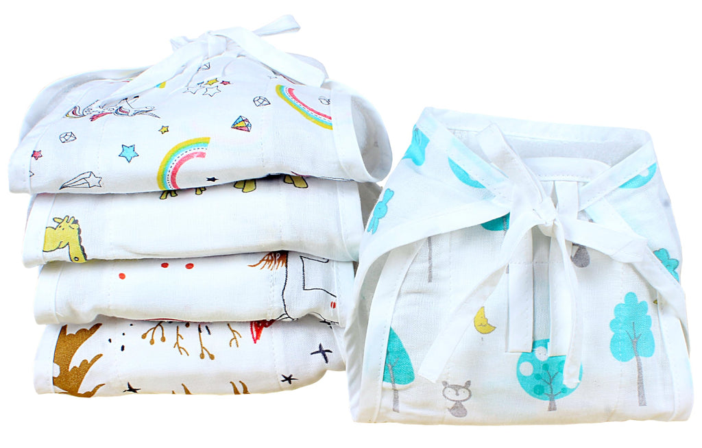 3 pieces-100% Muslin 4 Layer Nappy/Langot For 0-3 Month Soft, Washable, Reusable Cloth Diaper Highly Absorbent Skin Friendly