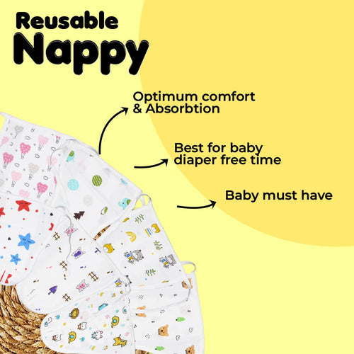 3 pieces-100% Muslin 4 Layer Nappy/Langot For 0-3 Month Soft, Washable, Reusable Cloth Diaper Highly Absorbent Skin Friendly