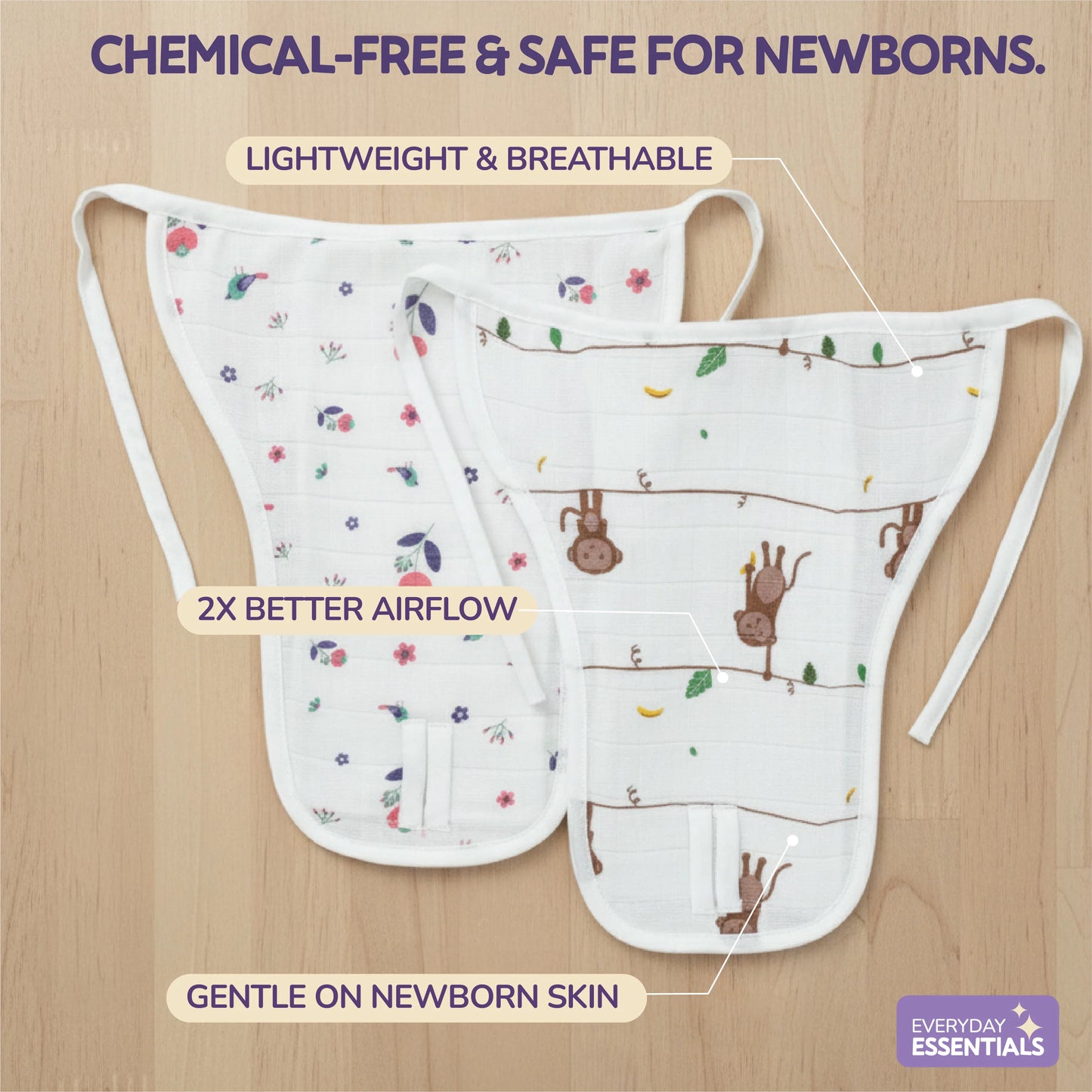 3 pieces-Muslin Cloth Padded Baby Nappy (0-9 Month) Reusable Diaper Langodu