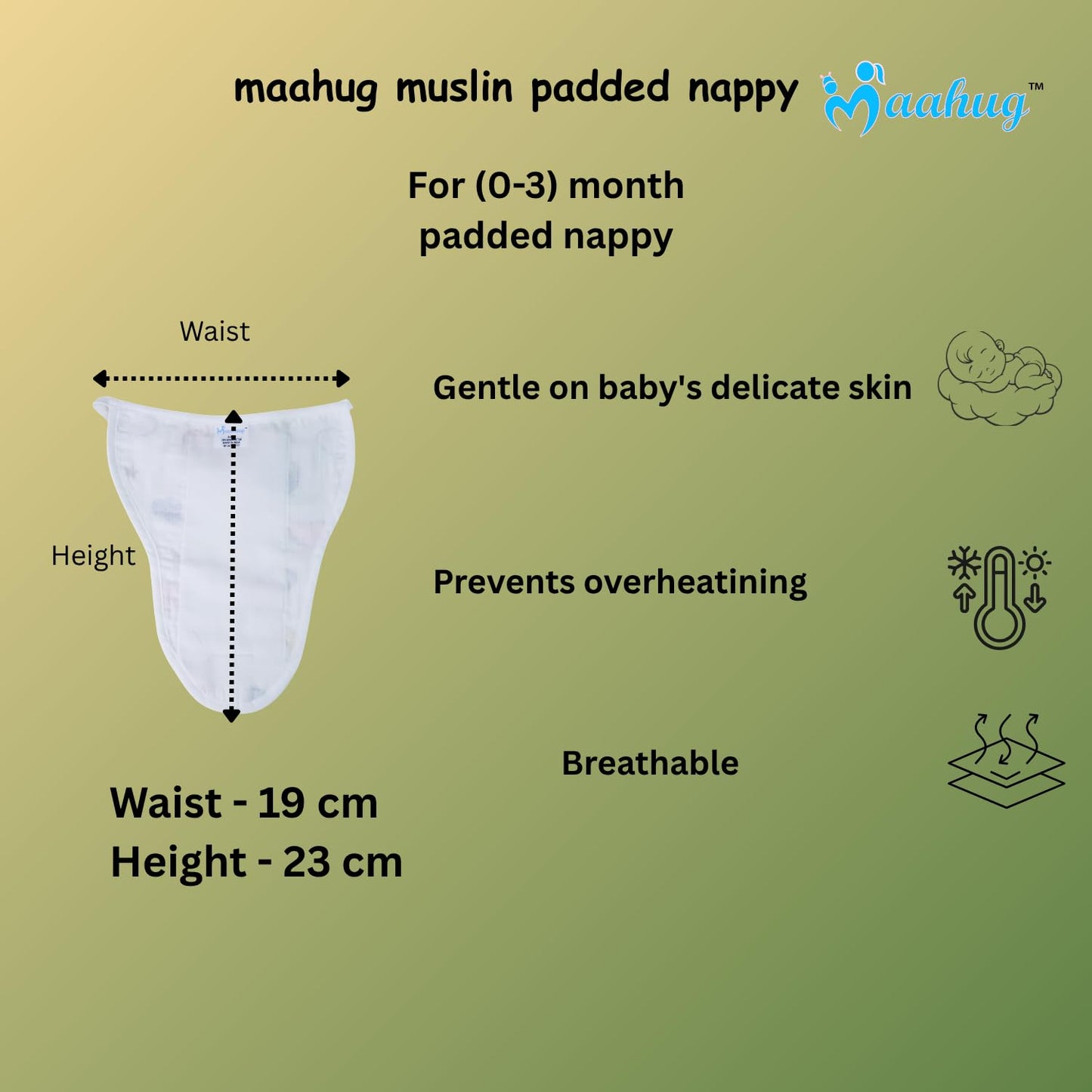 3 pieces-Muslin Cloth Padded Baby Nappy (0-9 Month) Reusable Diaper Langodu