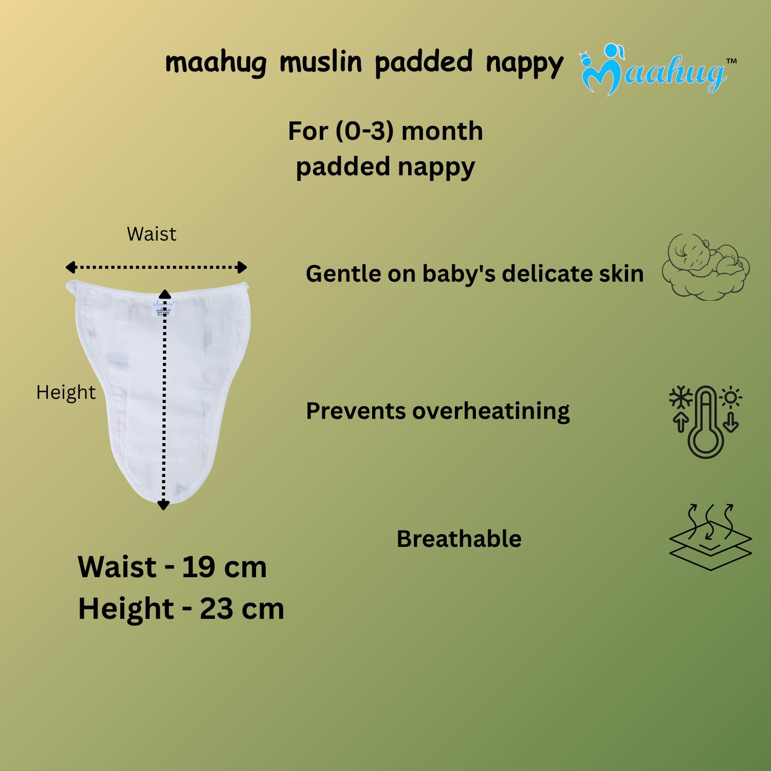3 pieces-Muslin Cloth Padded Baby Nappy (0-3 Month) Reusable Langot Breathable Washable Cloth Diaper Langodu