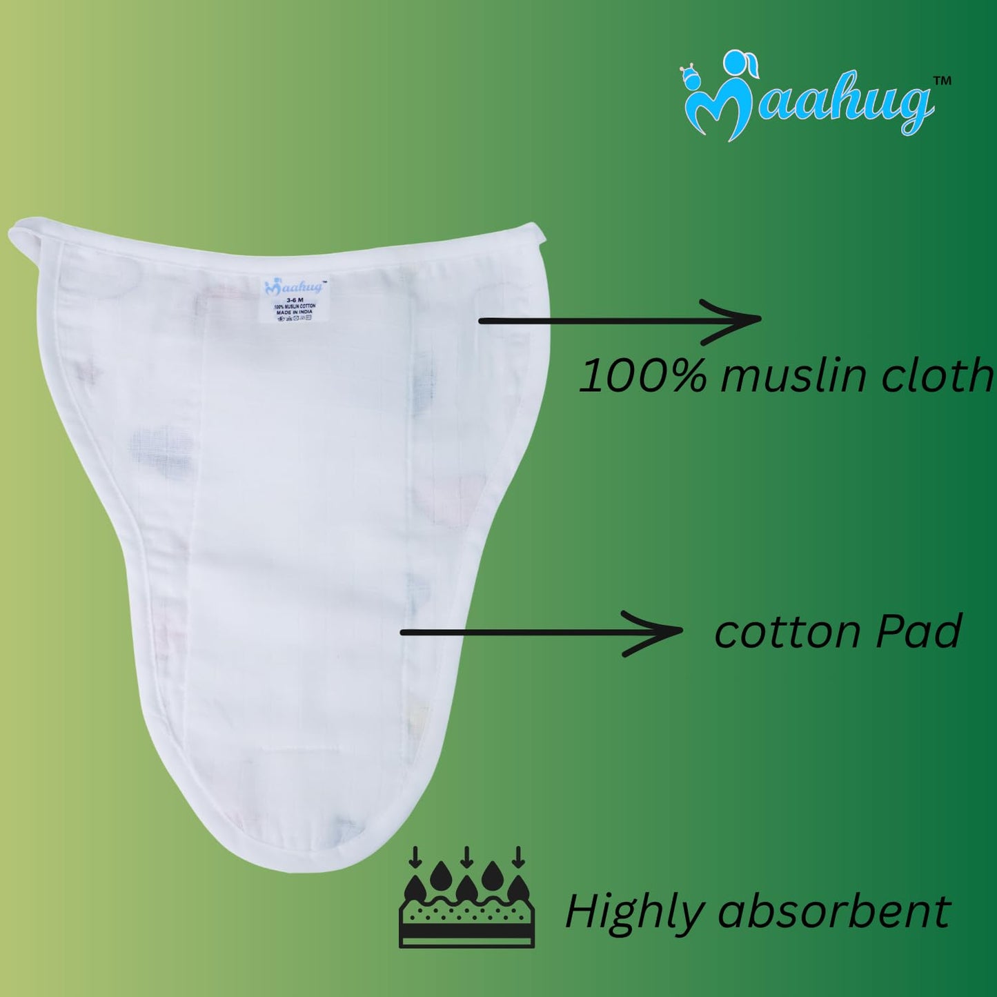 3 pieces-Muslin Cloth Padded Baby Nappy (0-9 Month) Reusable Diaper Langodu