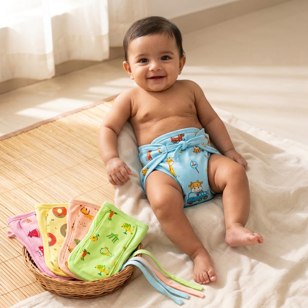 (3 pieces) Padded Soft Baby's Cloth Diapers | Langot | Nappy | Cotton | Washable | Reusable - Multicolor