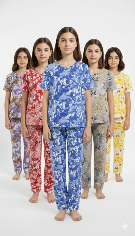 Cinderella  4 Way Popcorn Prill Set Girls 2 piece Coord set daily wear - Any 5 set Combo (5 Colors pack)