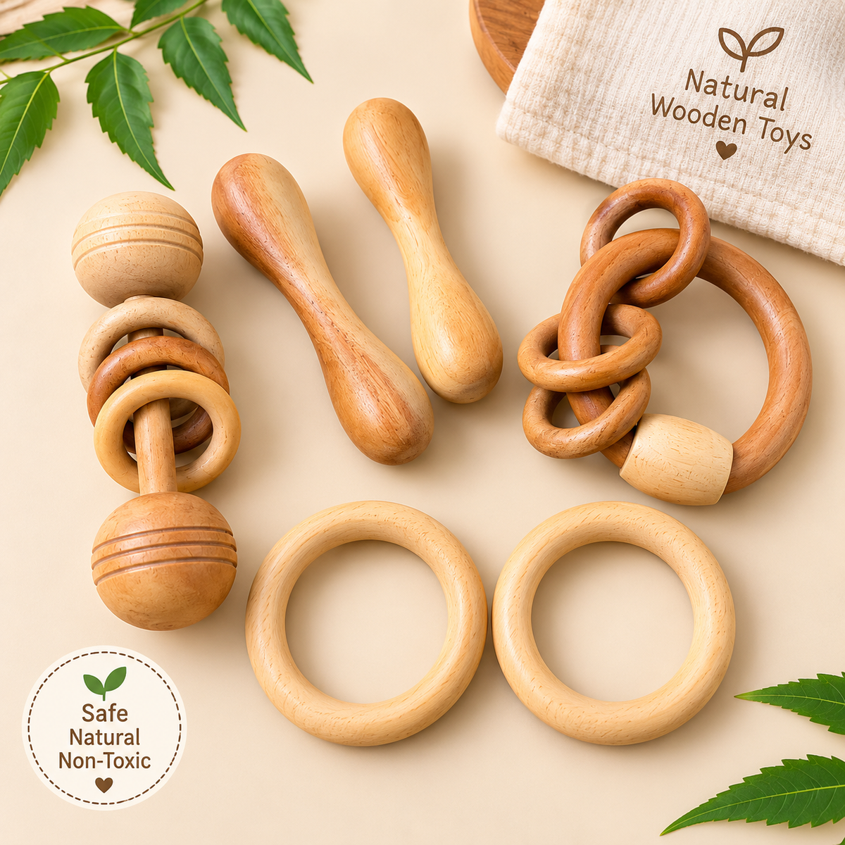 5 Pieces Neem wooden Teether Combo