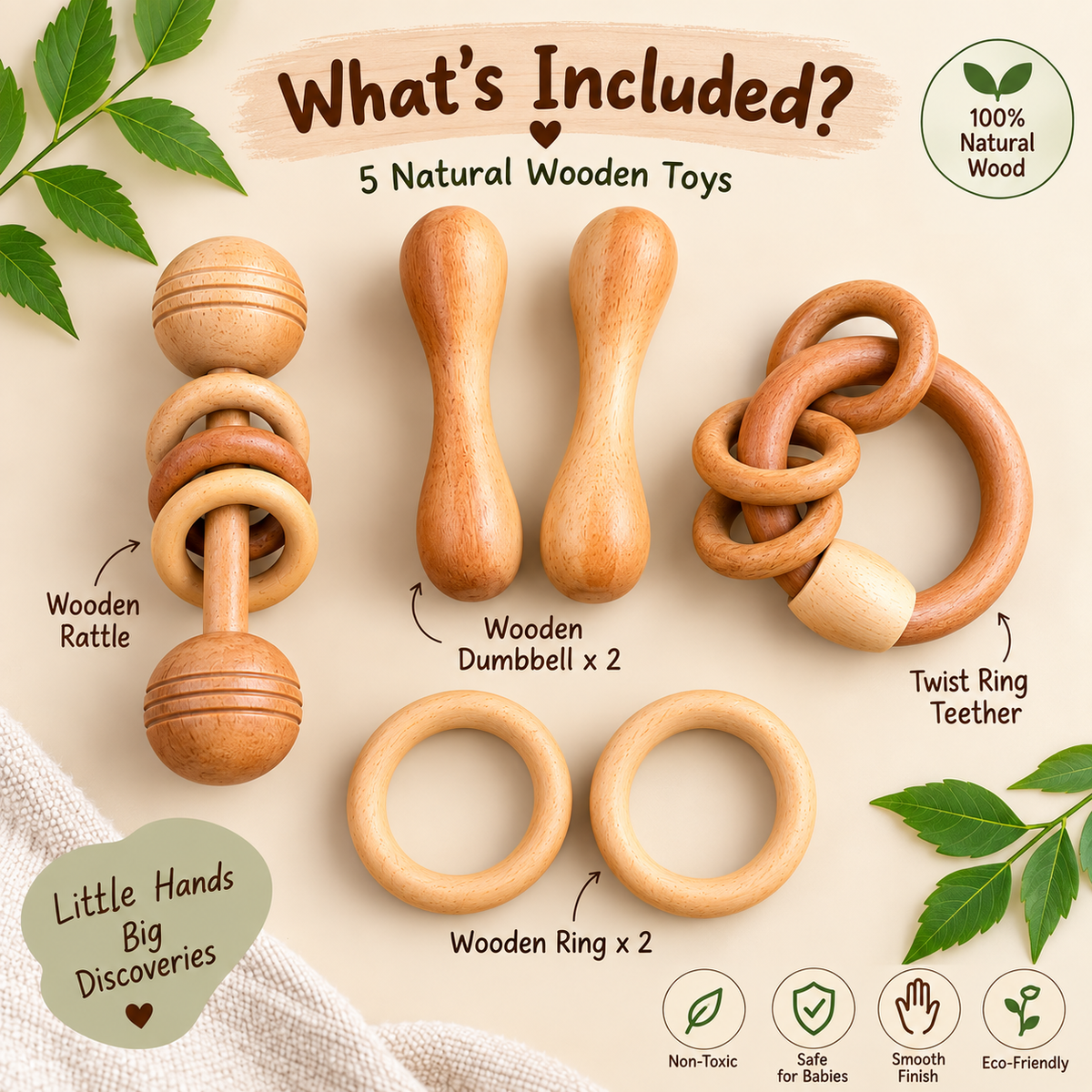 5 Pieces Neem wooden Teether Combo