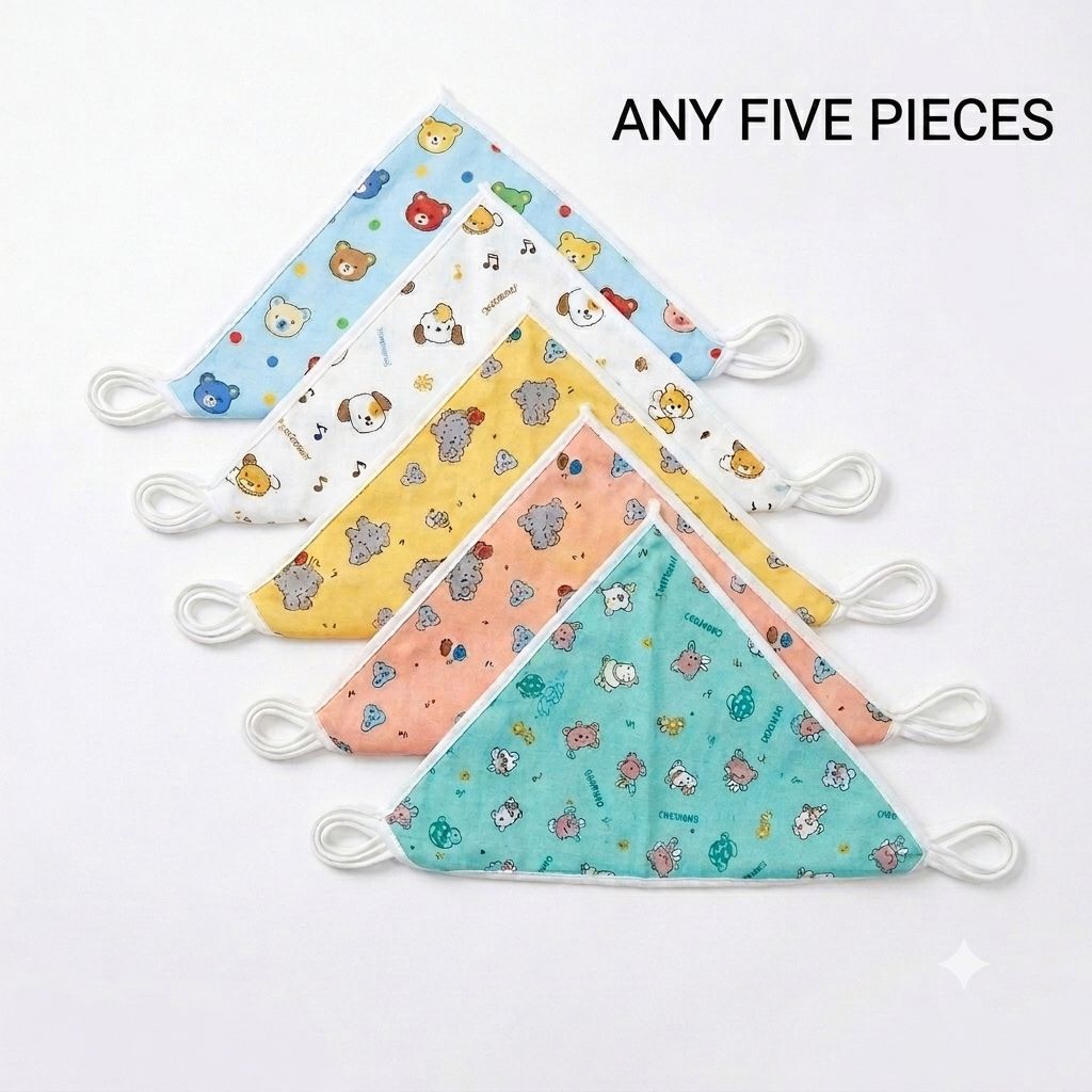 5 pieces-Printed Pure Cotton Reusable Nappy/Langodu for Baby V Shape - 0-6 Month -Multicolor