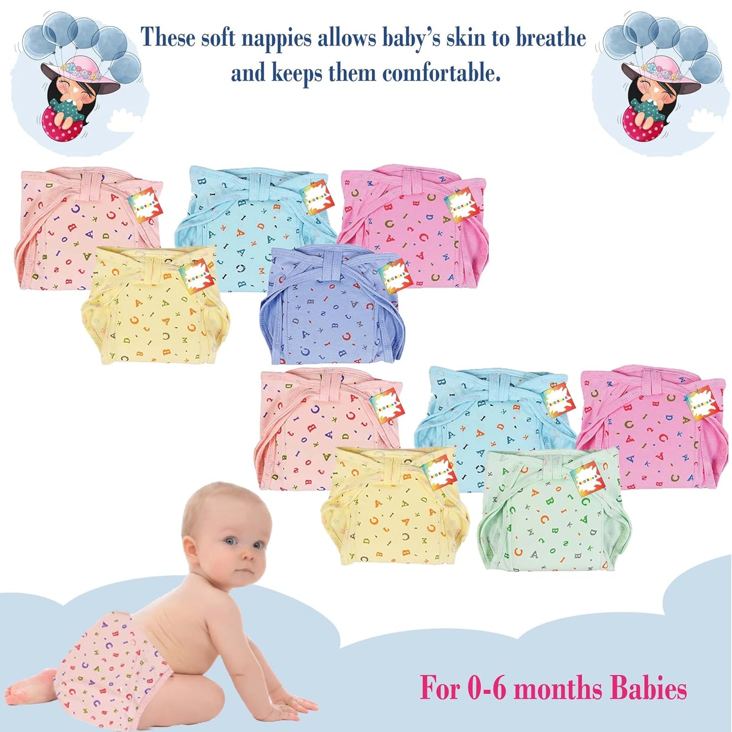 (5 pieces) Soft New Born Baby's Cloth Diapers | Langot | Nappy | Cotton | Washable | Reusable - Multicolor