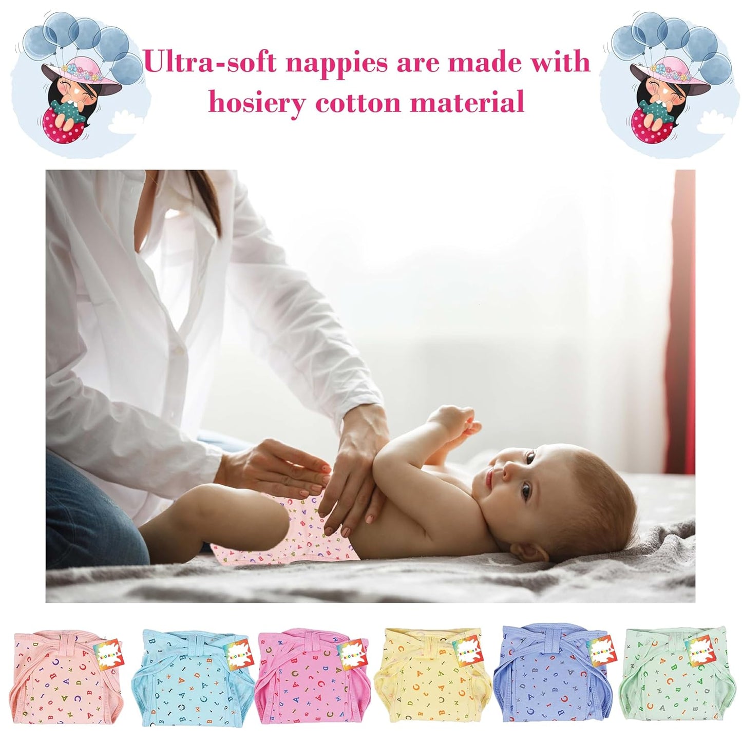 (5 pieces) Soft New Born Baby's Cloth Diapers | Langot | Nappy | Cotton | Washable | Reusable - Multicolor