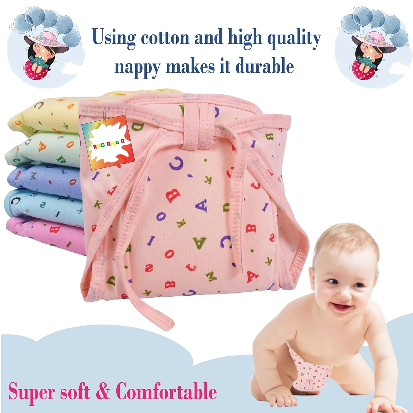 (5 pieces) Soft New Born Baby's Cloth Diapers | Langot | Nappy | Cotton | Washable | Reusable - Multicolor