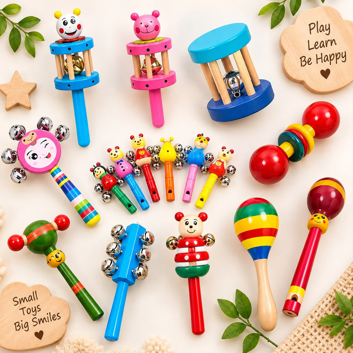 Any 5 Wooden Rattles – Assorted Collection | Baby Sensory Toys