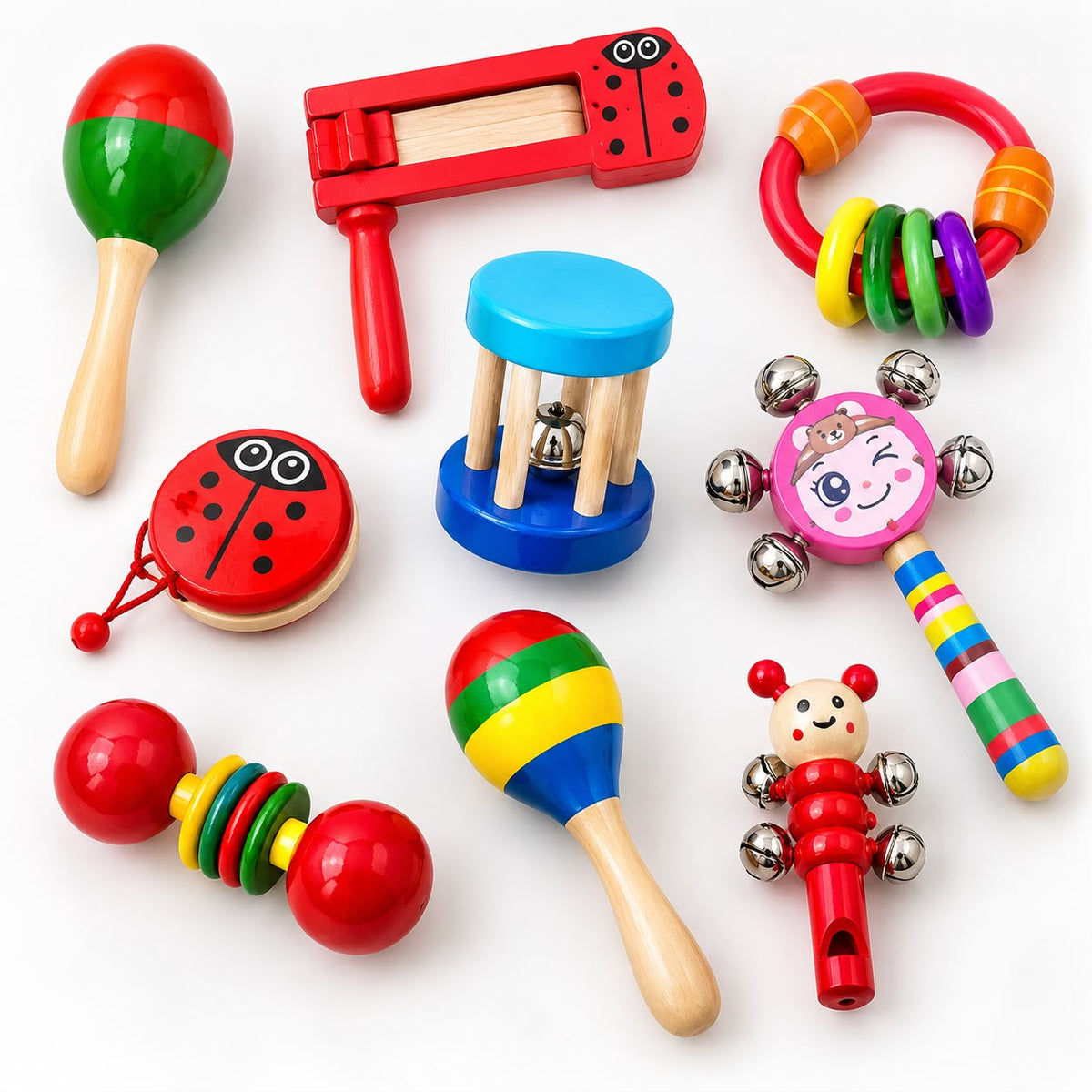 Any 5 Wooden Rattles – Assorted Collection | Baby Sensory Toys
