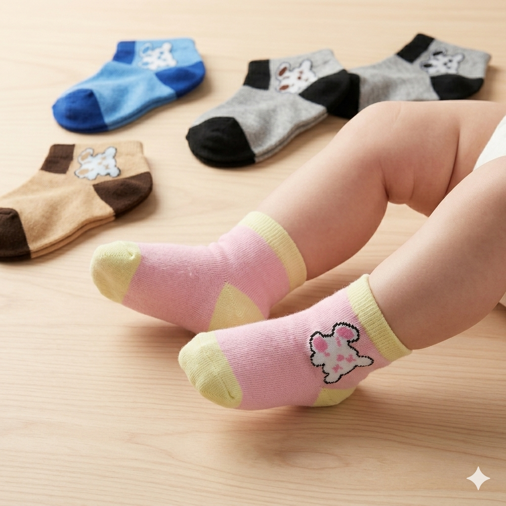 Baby Cartoon Animal Socks (4 no's /Any 2 Pairs)