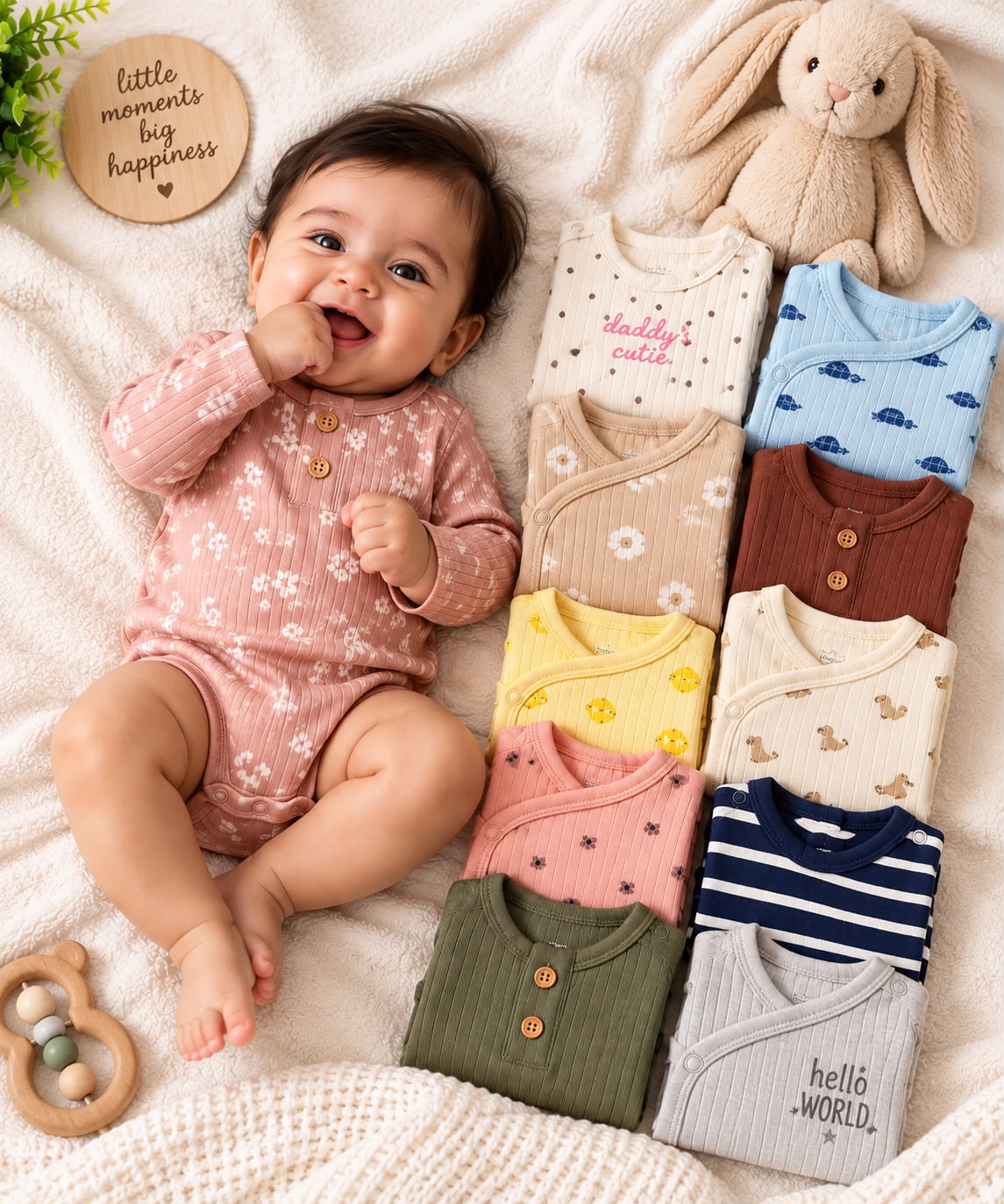 Baby Ribbed Cotton Romper – Full Sleeve Any 1 Random Model Dispatch