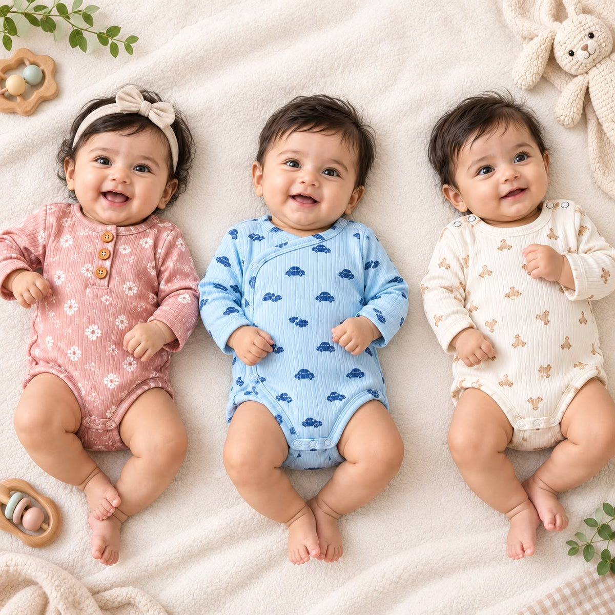 Baby Ribbed Cotton Romper – Full Sleeve Any 1 Random Model Dispatch