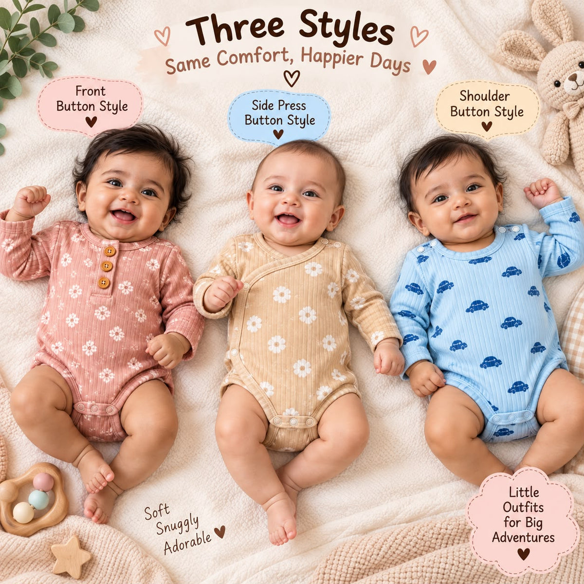 Baby Ribbed Cotton Romper – Full Sleeve Any 1 Random Model Dispatch