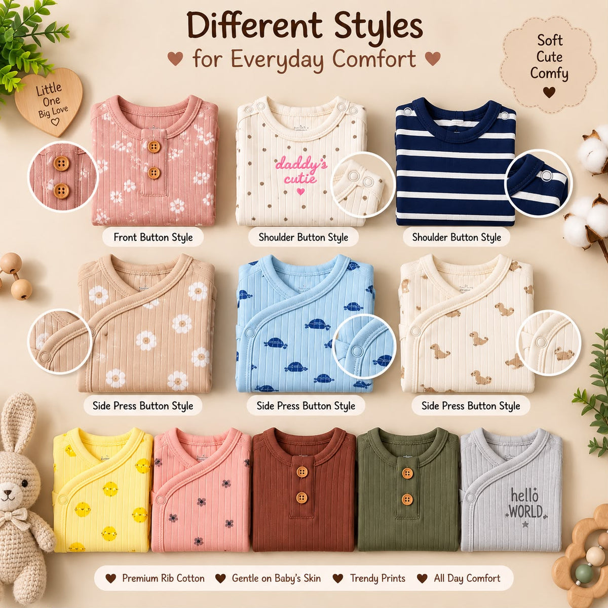 Baby Ribbed Cotton Romper – Full Sleeve Any 1 Random Model Dispatch