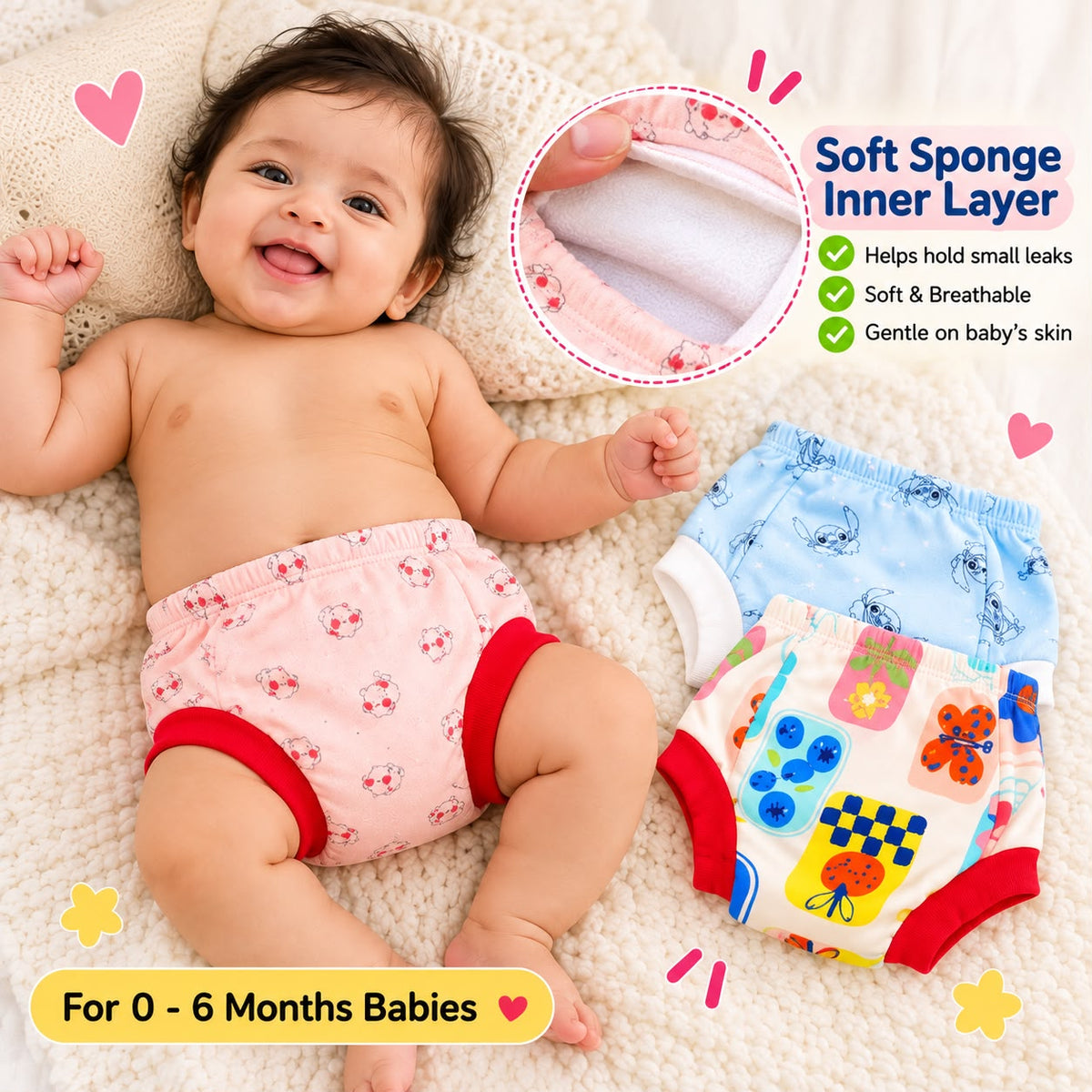 Baby Diaper Pants, Potty Training Panties/Padded Underwear | Soft, Washable & Reusable Cotton -Any 1