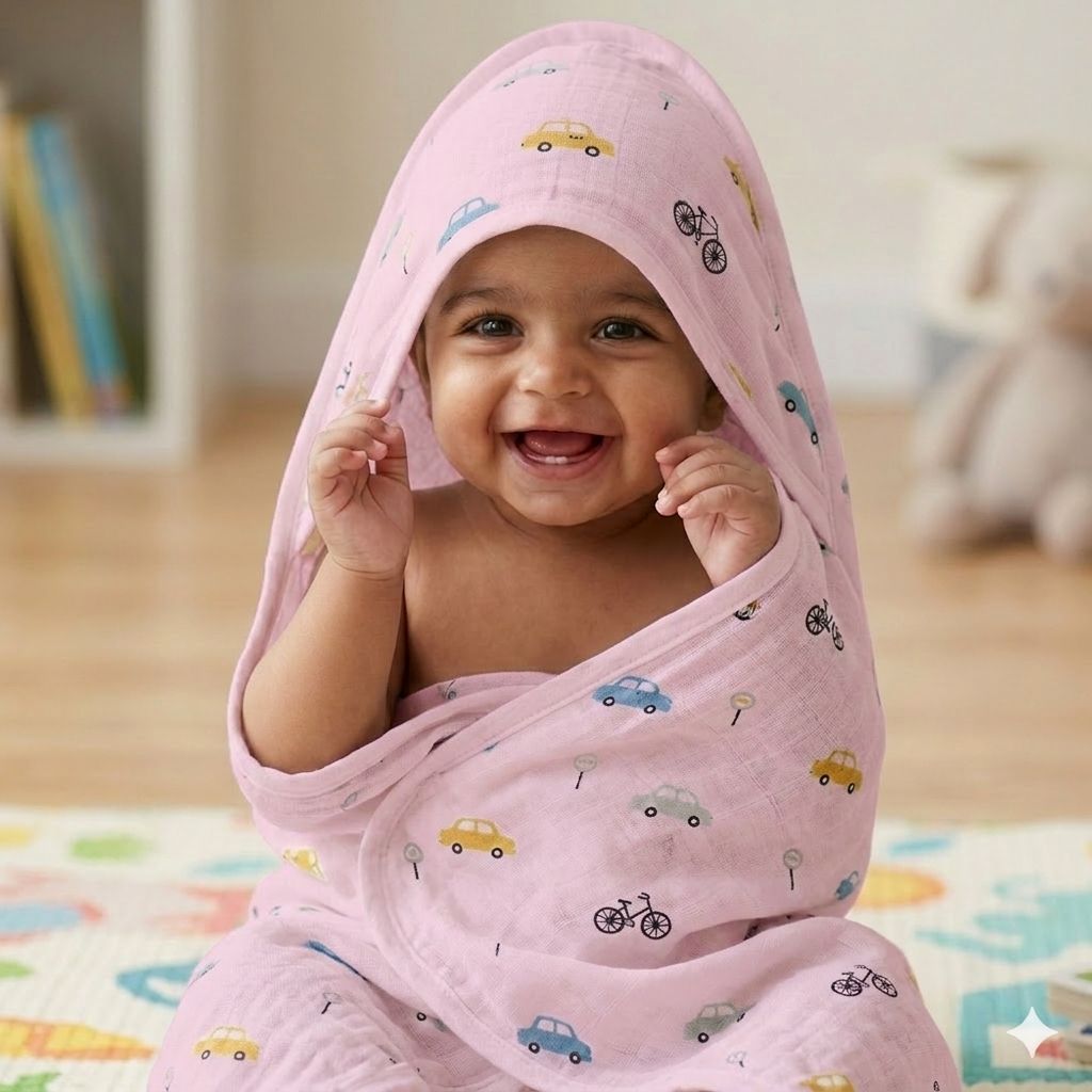 Baby Muslin Hooded Cap Towel - Any 1 Random color-size 30*30 Inches