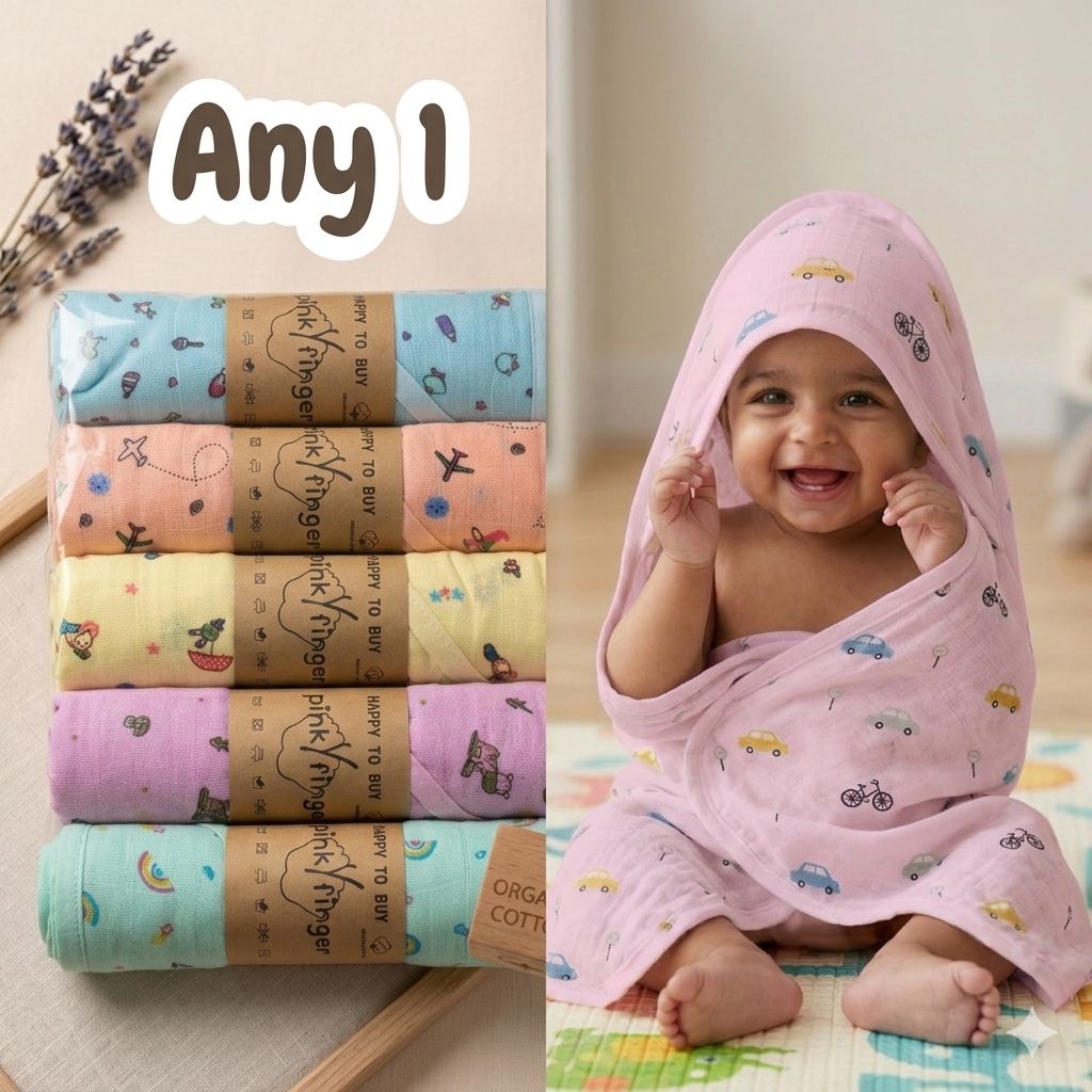 Baby Muslin Hooded Cap Towel - Any 1 Random color-size 30*30 Inches