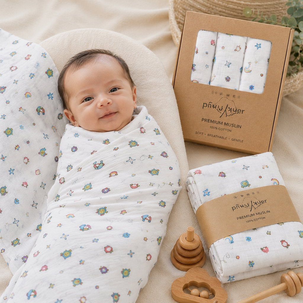 Pure cotton premium Muslin Baby Towels For Babies 2 Layer- size 30*30 Inch / 25*35 Inch - Any 1 Random