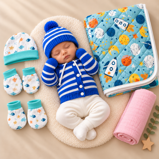 Premium Cozy Winter Baby Essentials Bundle - Stay Warm Baby Combo 10+1 FREE Muslin Towel
