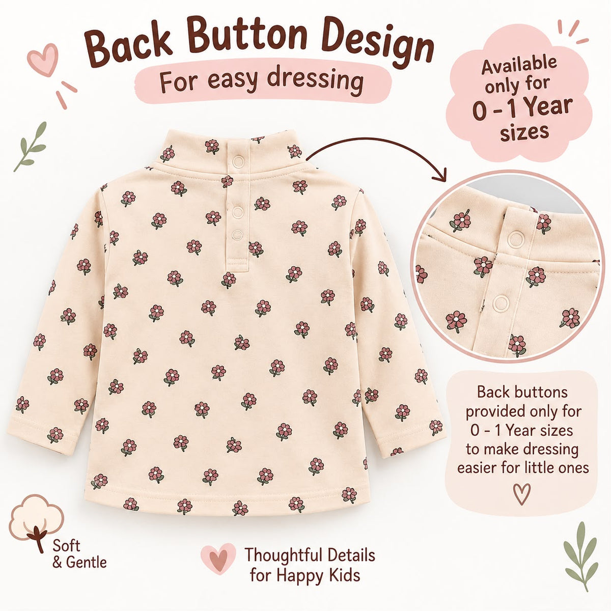 Cute Floral Print Full Sleeve Cotton T-Shirt for Baby Girls | 0–3 Months to 3 Years