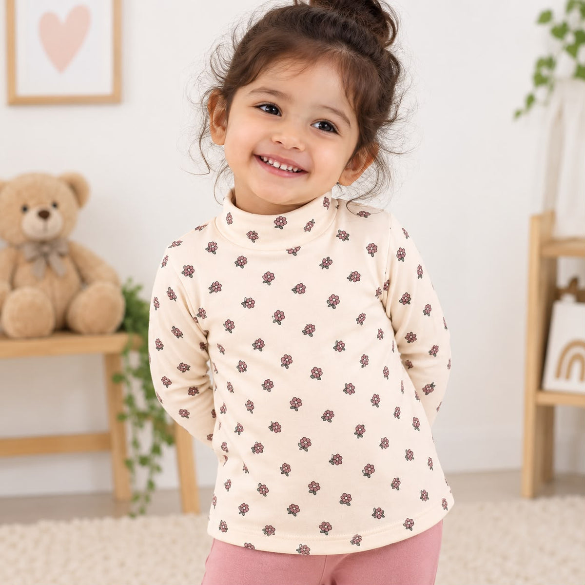 Cute Floral Print Full Sleeve Cotton T-Shirt for Baby Girls | 0–3 Months to 3 Years