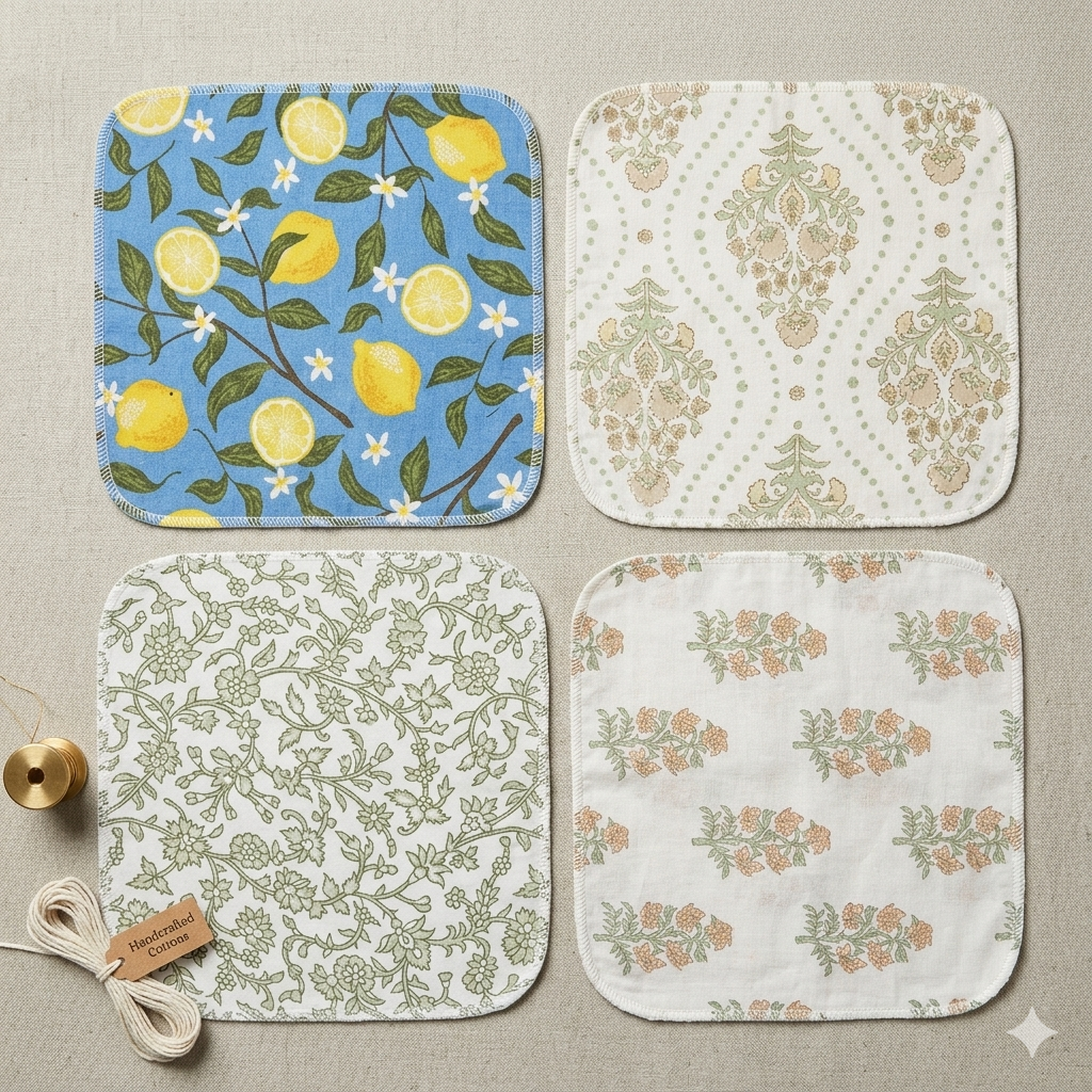 Small - 2 layer cotton Baby Wipes / Newborn Napkin Random Prints(Pack of Any 5)8*8 Inches