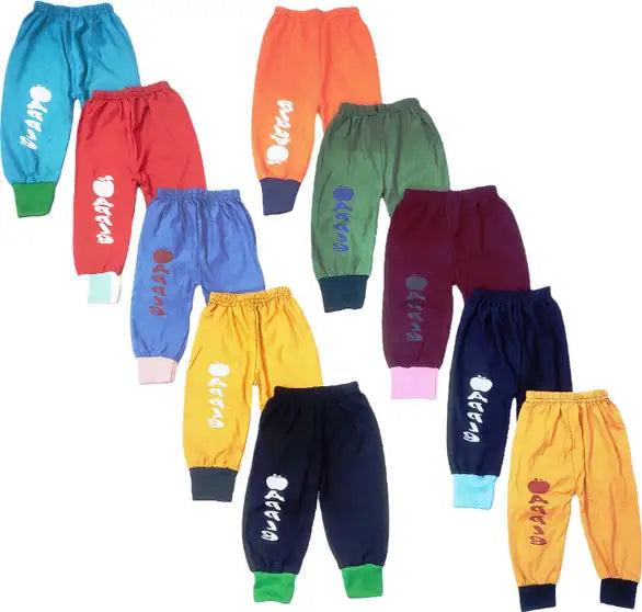 Daily Use Unisex Pajama Track Pants For Kids -Cup Type Multicolor Pack of 10 Random Colours