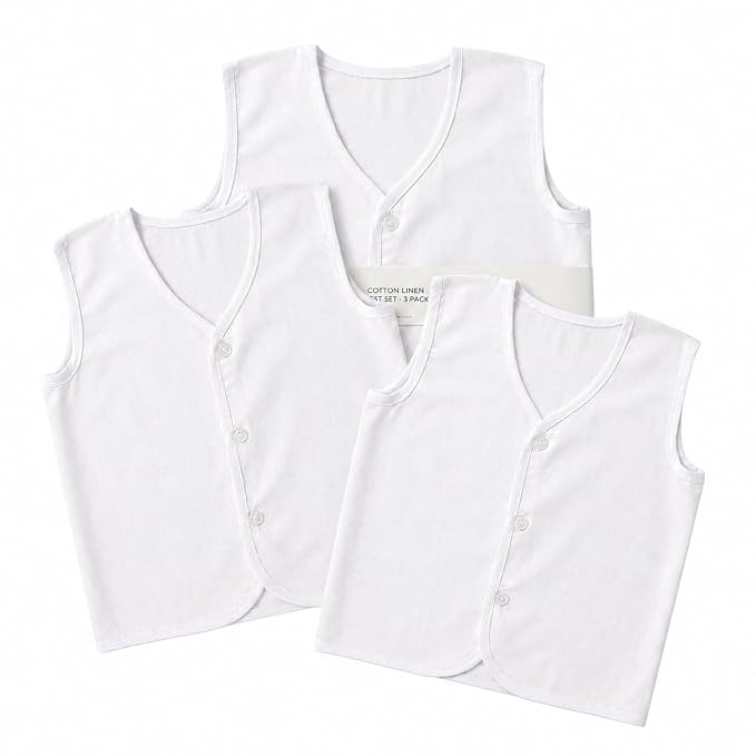 White Front Button Jabla Organic Cotton Newborn Baby Tank Tops (Pack of 6)