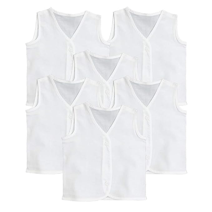White Front Button Jabla Organic Cotton Newborn Baby Tank Tops (Pack of 6)