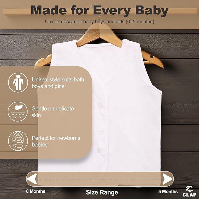 White Front Button Jabla Organic Cotton Newborn Baby Tank Tops (Pack of 6)