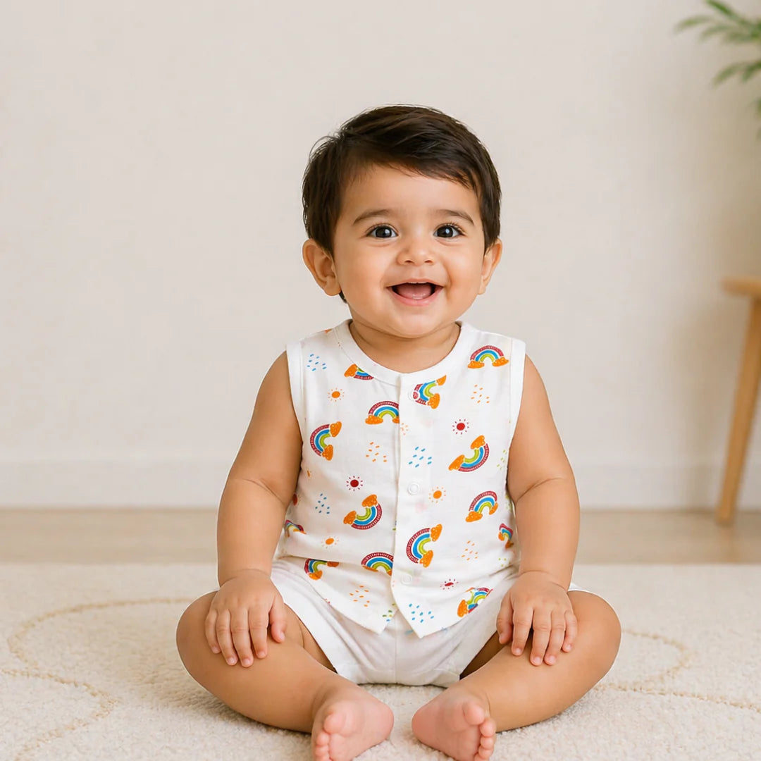 Muslin Jabla Front Button (0-3 Months) - Pack of 3 Random Prints