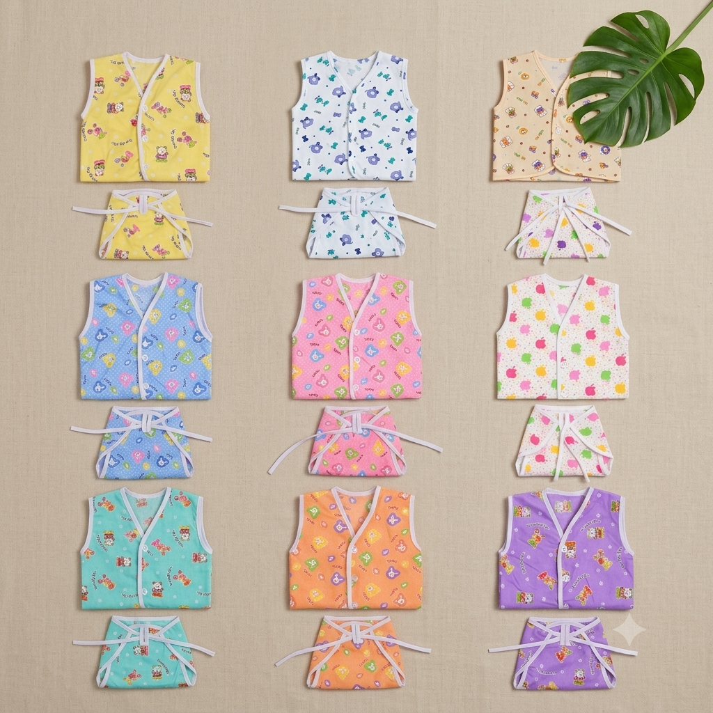 Front Button Cotton Jabla & Langodu Combo Set (Pack of 3) 0-3 Month
