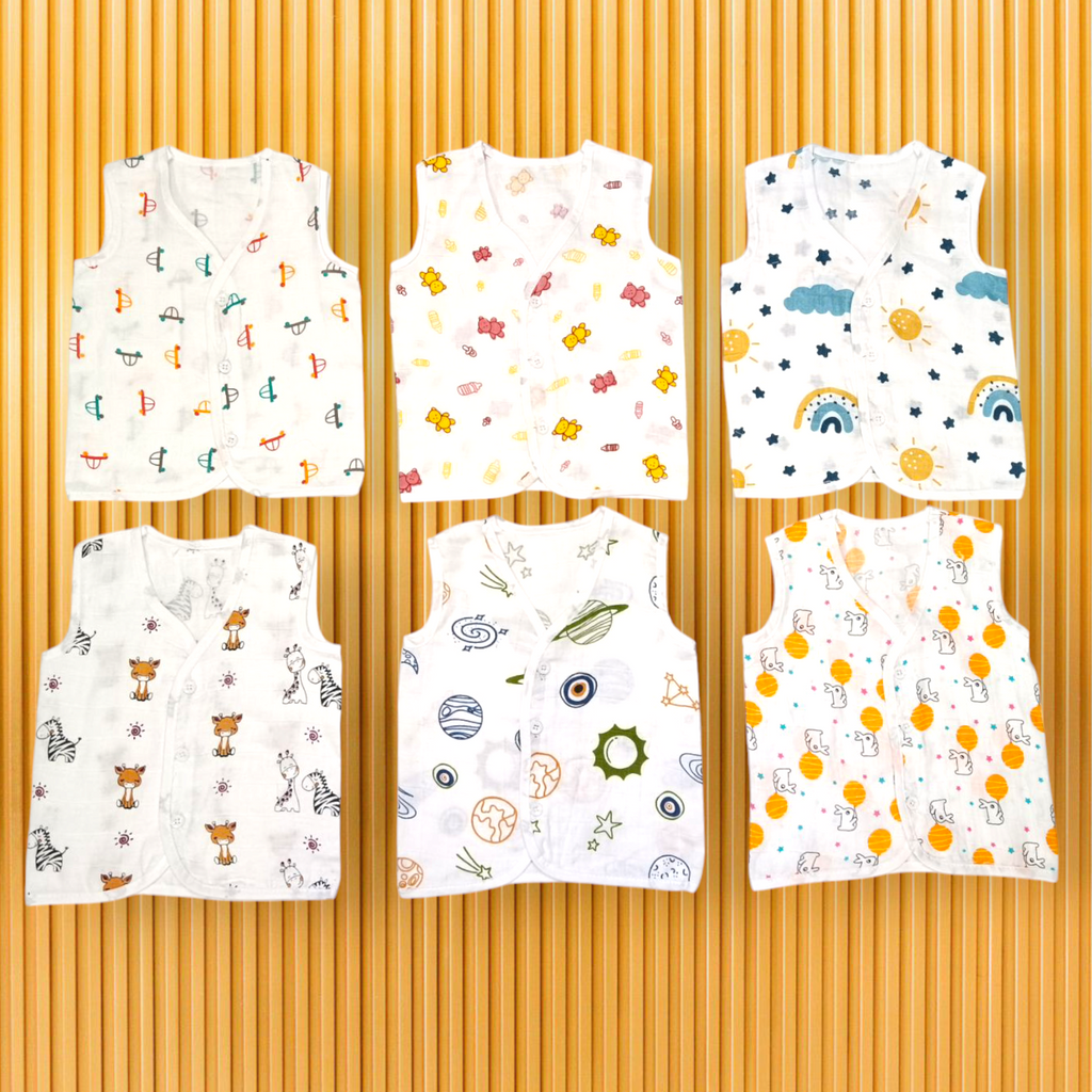 Front Button 0-6 month Soft Cotton Jabla White pack of 3 - Random Prints