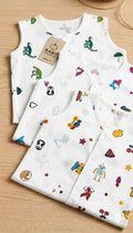 Front Button 0-6 month Soft Cotton Jabla White pack of 3 - Random Prints