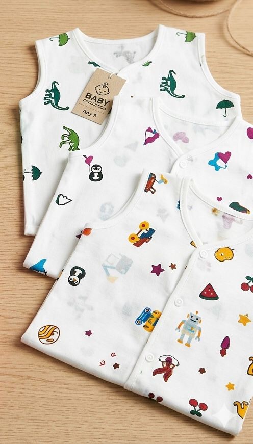 Front Button 0-6 month Soft Cotton Jabla White pack of 3 - Random Prints
