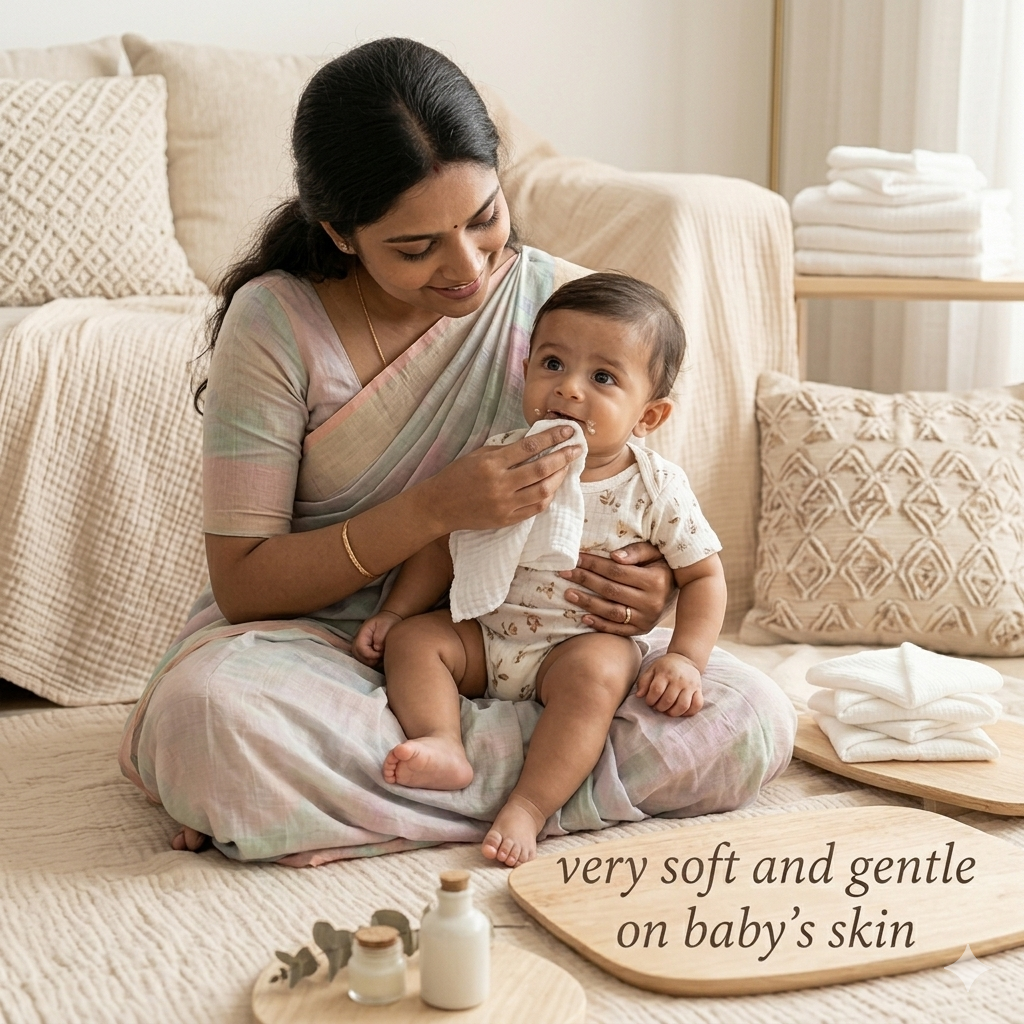 White Muslin Baby Wipes / Newborn Napkin -100% Cotton 2 layer Muslin (5 Pieces Pack) 12*12 Inches