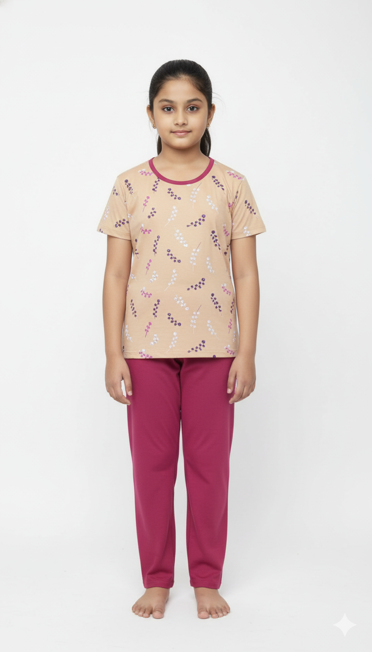 Girls 2 piece Cotton daily wear Night Dress - Any 1 Random Color