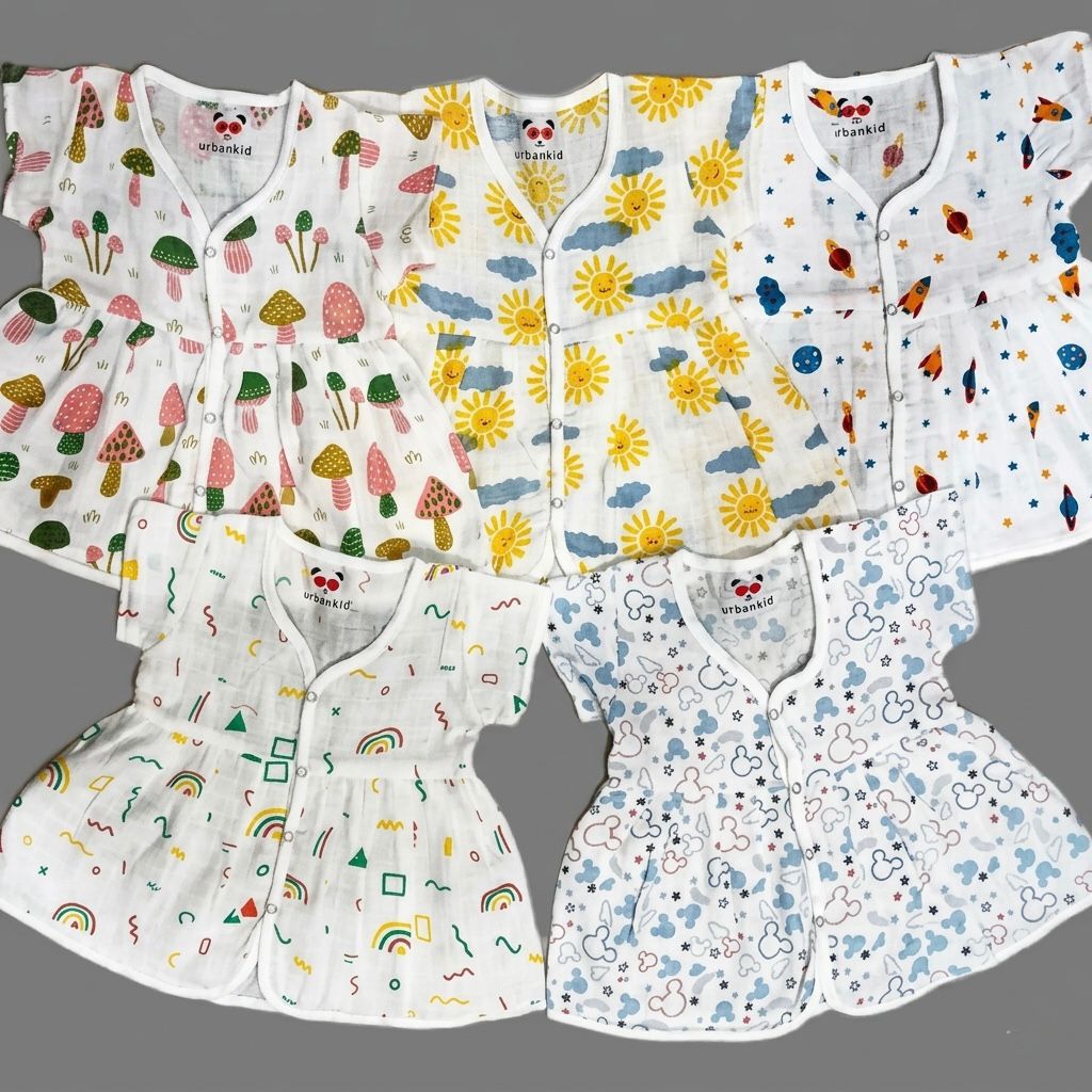 Grace Muslin Front Button Frock for 0-6 Months- Any 3 prints Random
