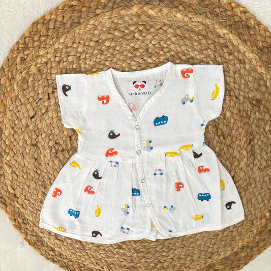 Grace Muslin Front Button Frock for 0-6 Months- Any 3 prints Random