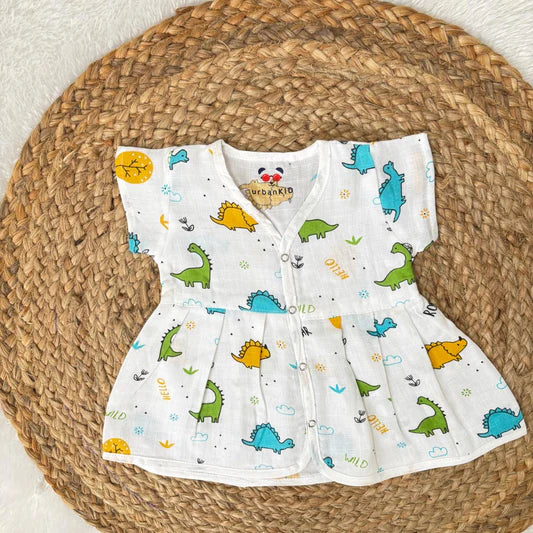 Grace Muslin Front Button Frock for 0-6 Months- Any 3 prints Random